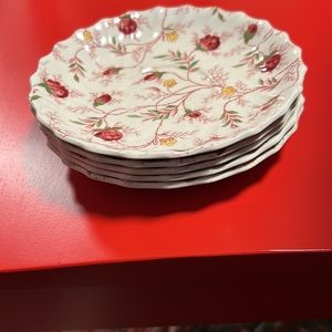 Five Spode Rosebud Teacup Saucers